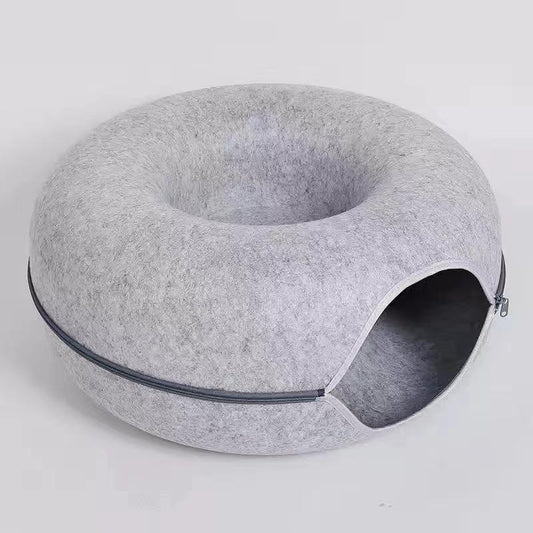 Donut Tunnel Cat Bed, Felt Material, Detachable, 20X20X8 Inches, Fits Kittens and Small Cats